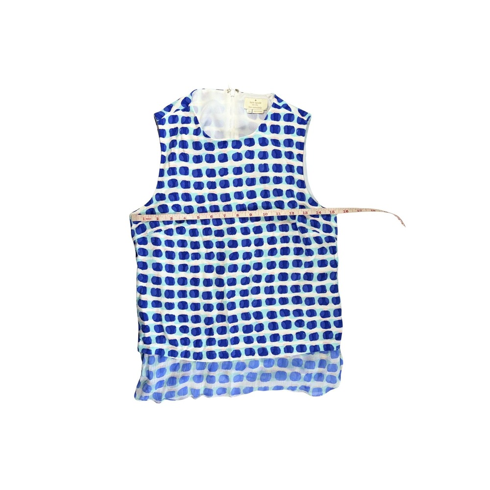 Kate Spade Island Stamp Top XS Blue White Geometric Layered Sleeveless Blouse - Picture 6 of 8